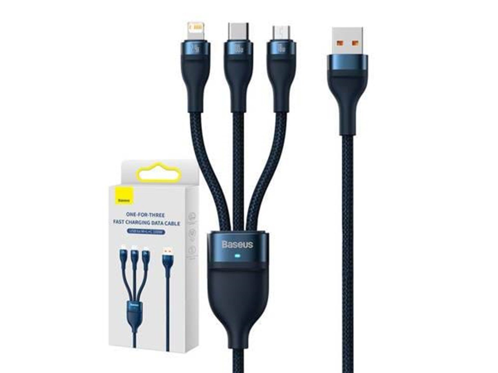 Baseus 3in1 USB cable  Flash Series USB-C + micro USB + Lightning 100W 1.2m (blue) Baseus 3in1 USB cable  Flash Series USB-C + micro USB + Lightning 100W 1.2m (blue)